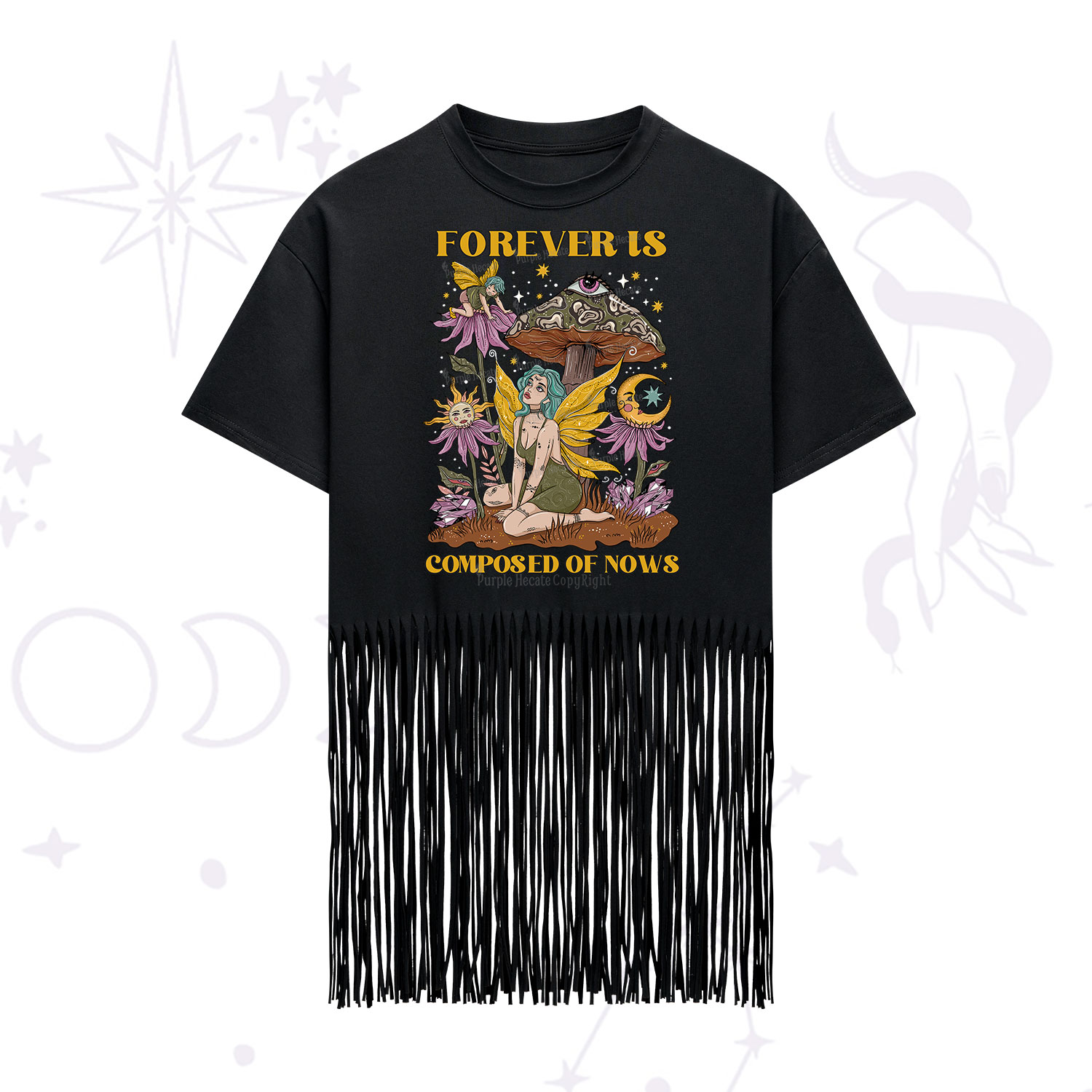 Purplehecate Forever Is Composed Of Nows Fringe Hem T-Shirt