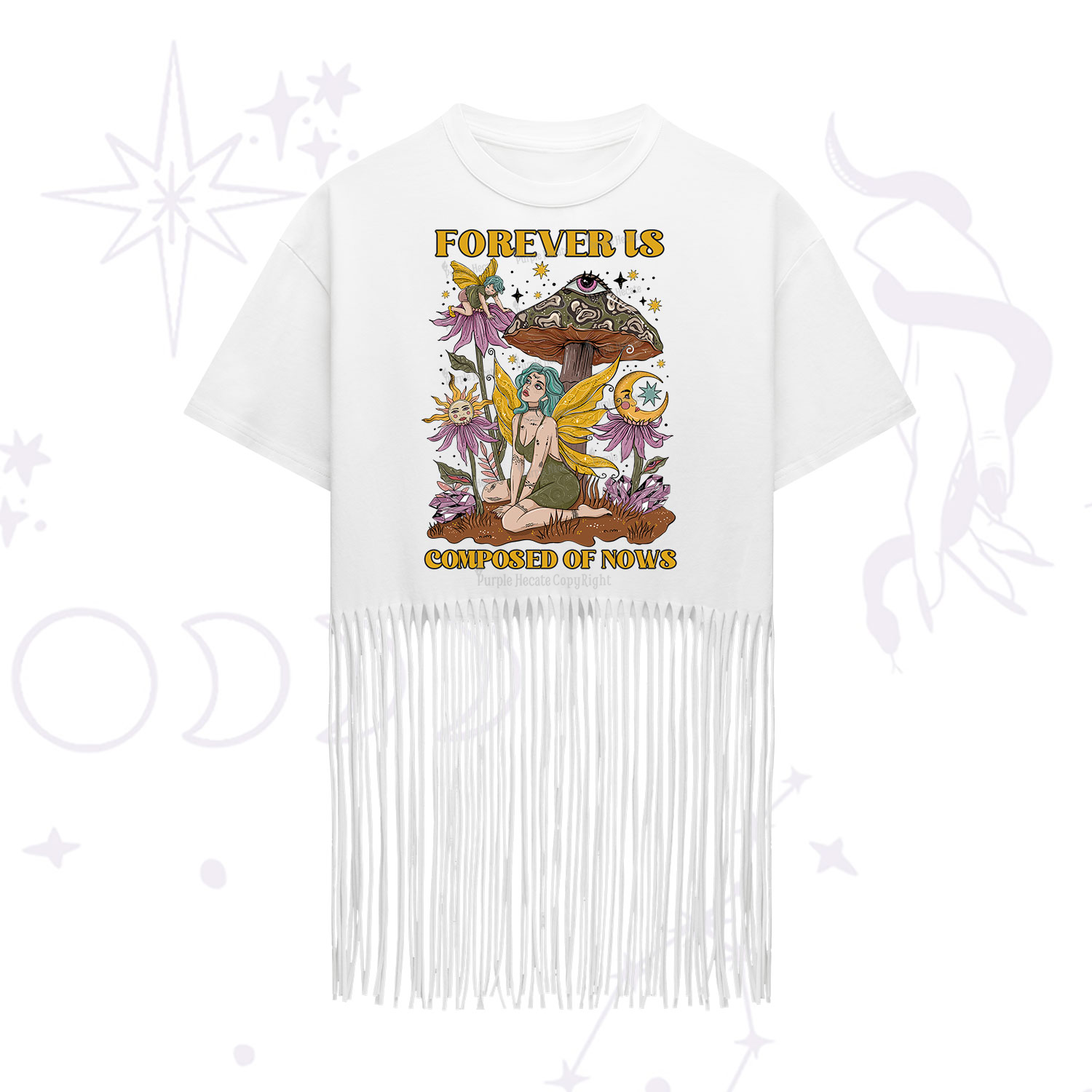 Purplehecate Forever Is Composed Of Nows Fringe Hem T-Shirt