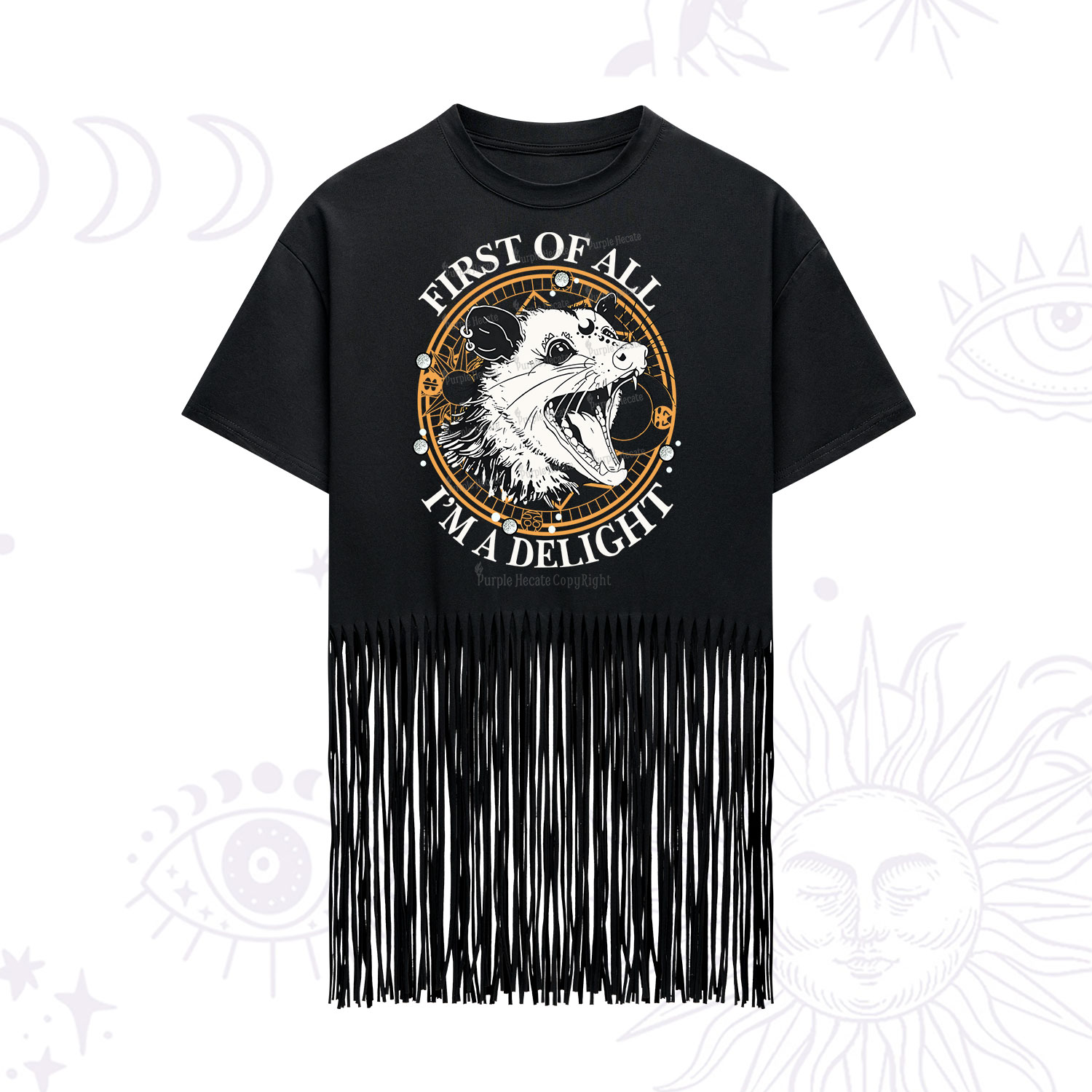 Purplehecate First Of All I Am A Delightful Angry Opossum Fringe Hem T-Shirt