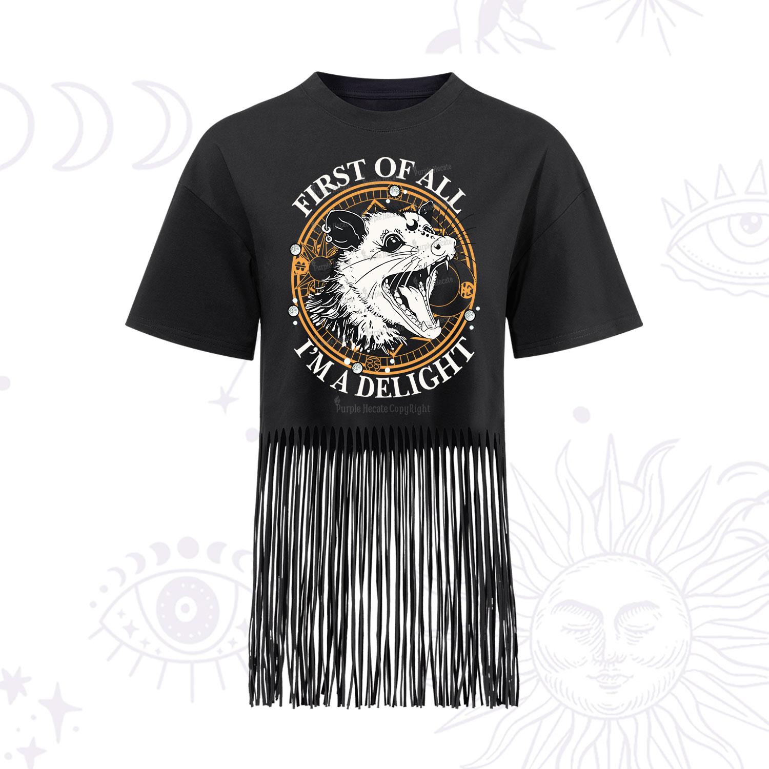 Purplehecate First Of All I Am A Delightful Angry Opossum Fringe Hem T-Shirt