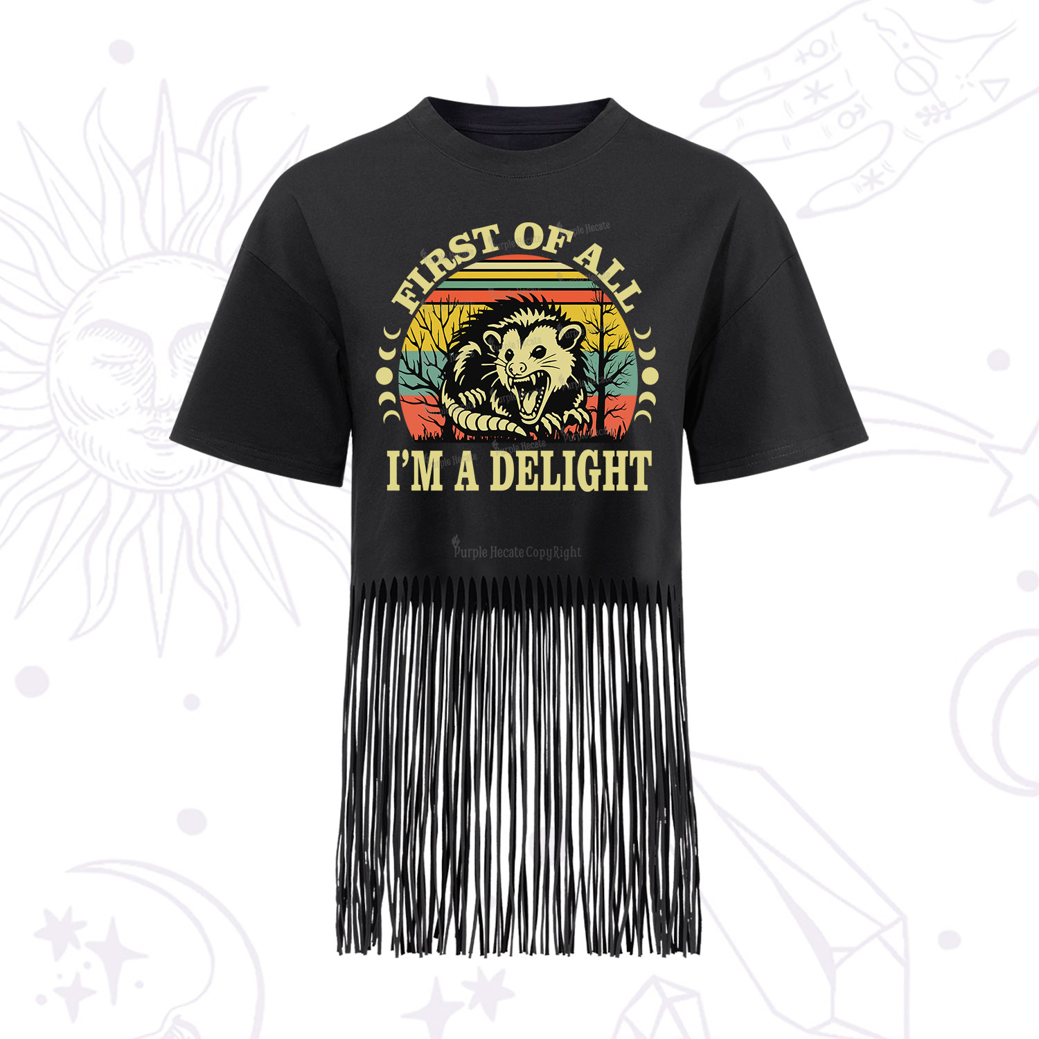 Purplehecate First Of All I'm A Delightful Opossum Fringe Hem T-Shirt