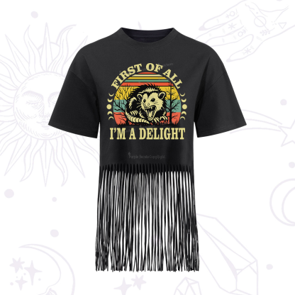 Purplehecate First Of All I'm A Delightful Opossum Fringe Hem T-Shirt