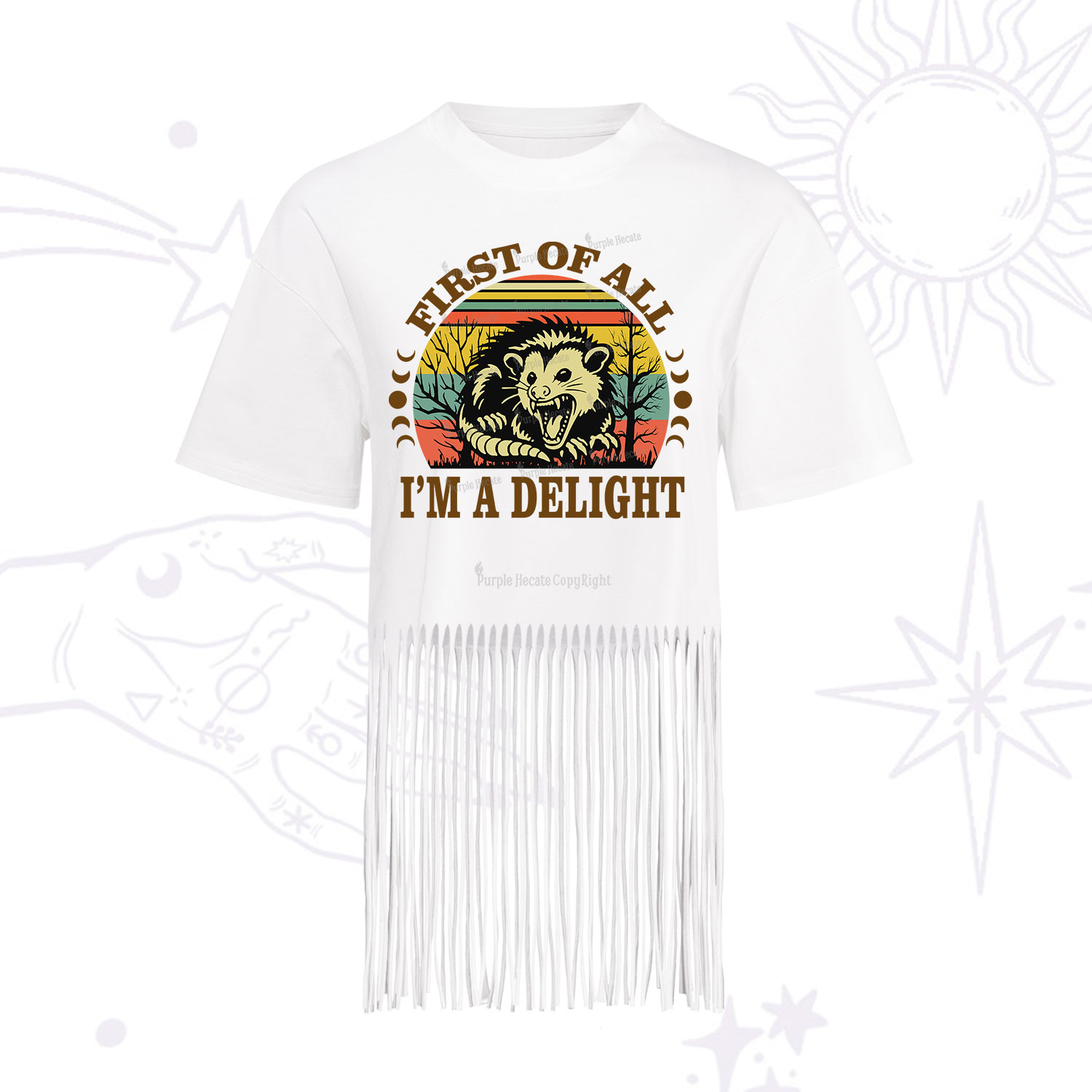 Purplehecate First Of All I'm A Delightful Opossum Fringe Hem T-Shirt