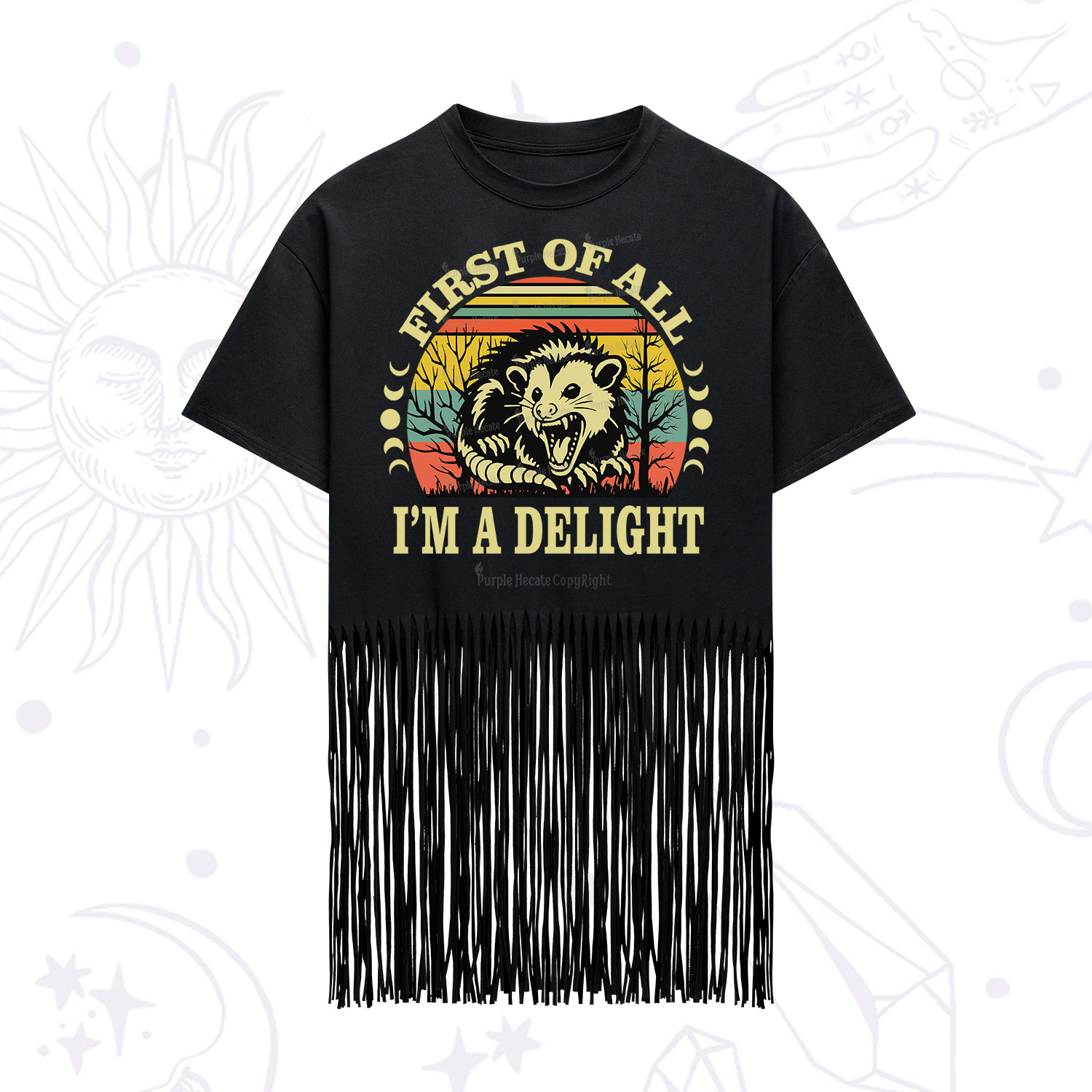 Purplehecate First Of All I'm A Delightful Opossum Fringe Hem T-Shirt