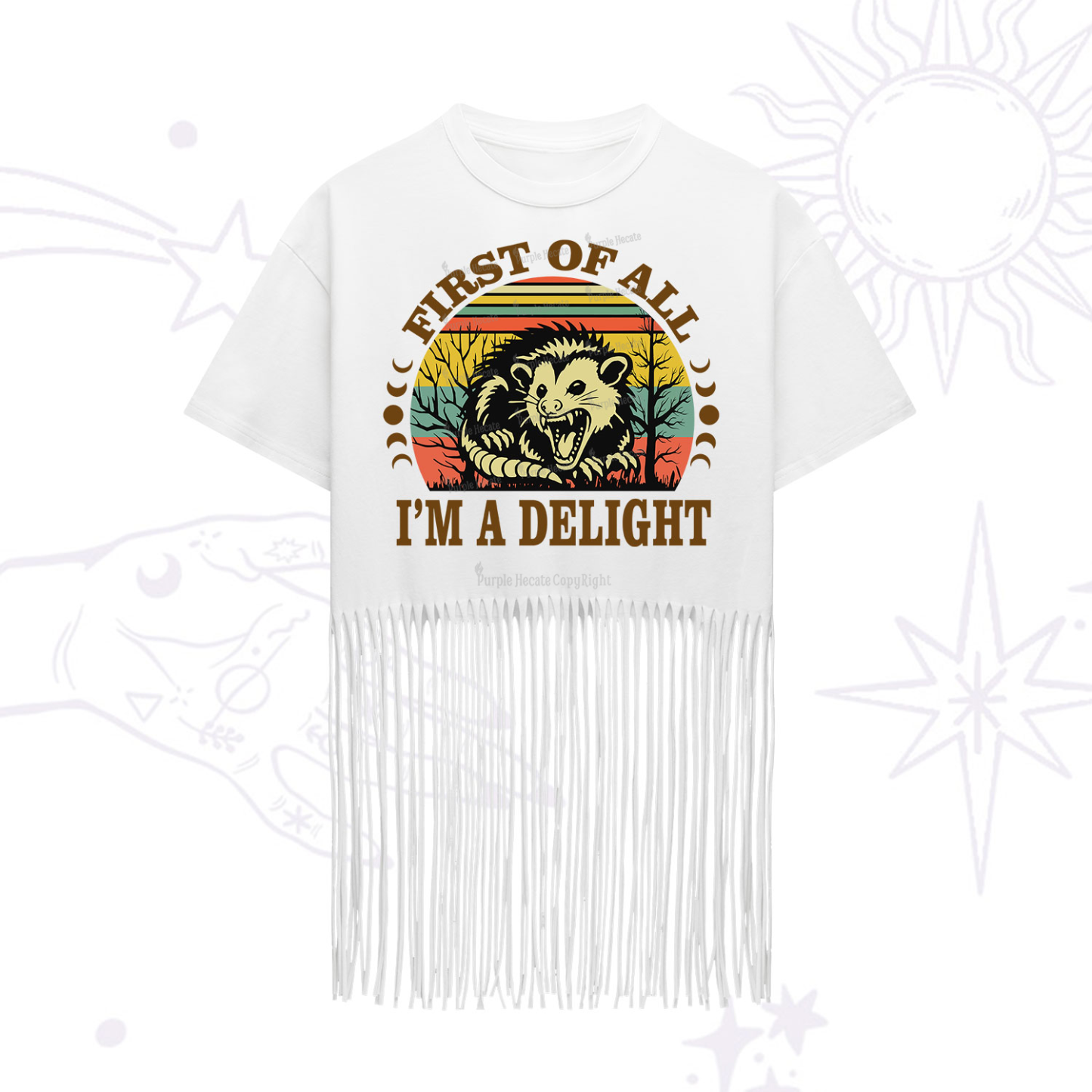 Purplehecate First Of All I'm A Delightful Opossum Fringe Hem T-Shirt