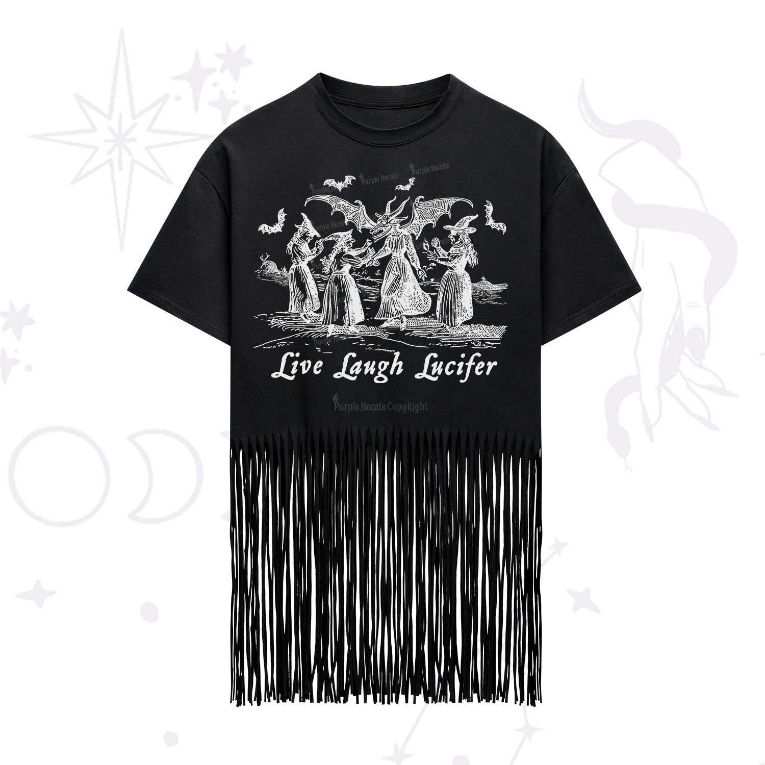 Purplehecate Live Laugh Lucifer Occult Fringe Hem T-Shirt