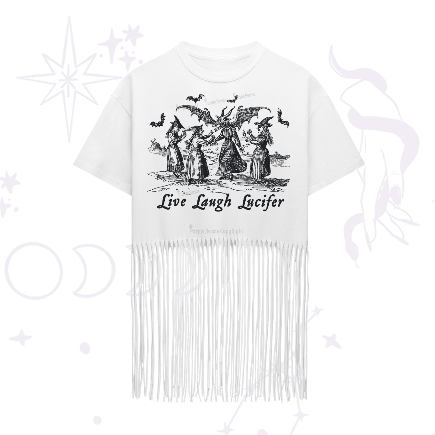 Purplehecate Live Laugh Lucifer Occult Fringe Hem T-Shirt