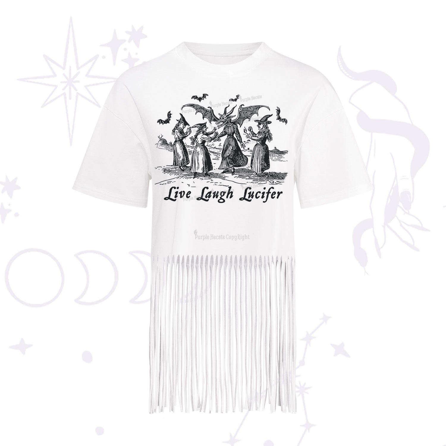 Purplehecate Live Laugh Lucifer Occult Fringe Hem T-Shirt
