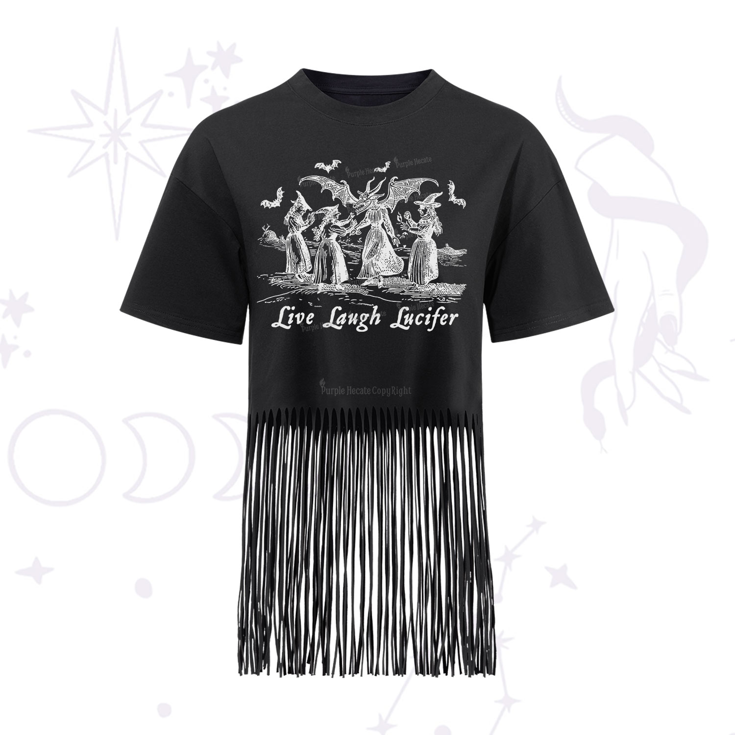 Purplehecate Live Laugh Lucifer Occult Fringe Hem T-Shirt