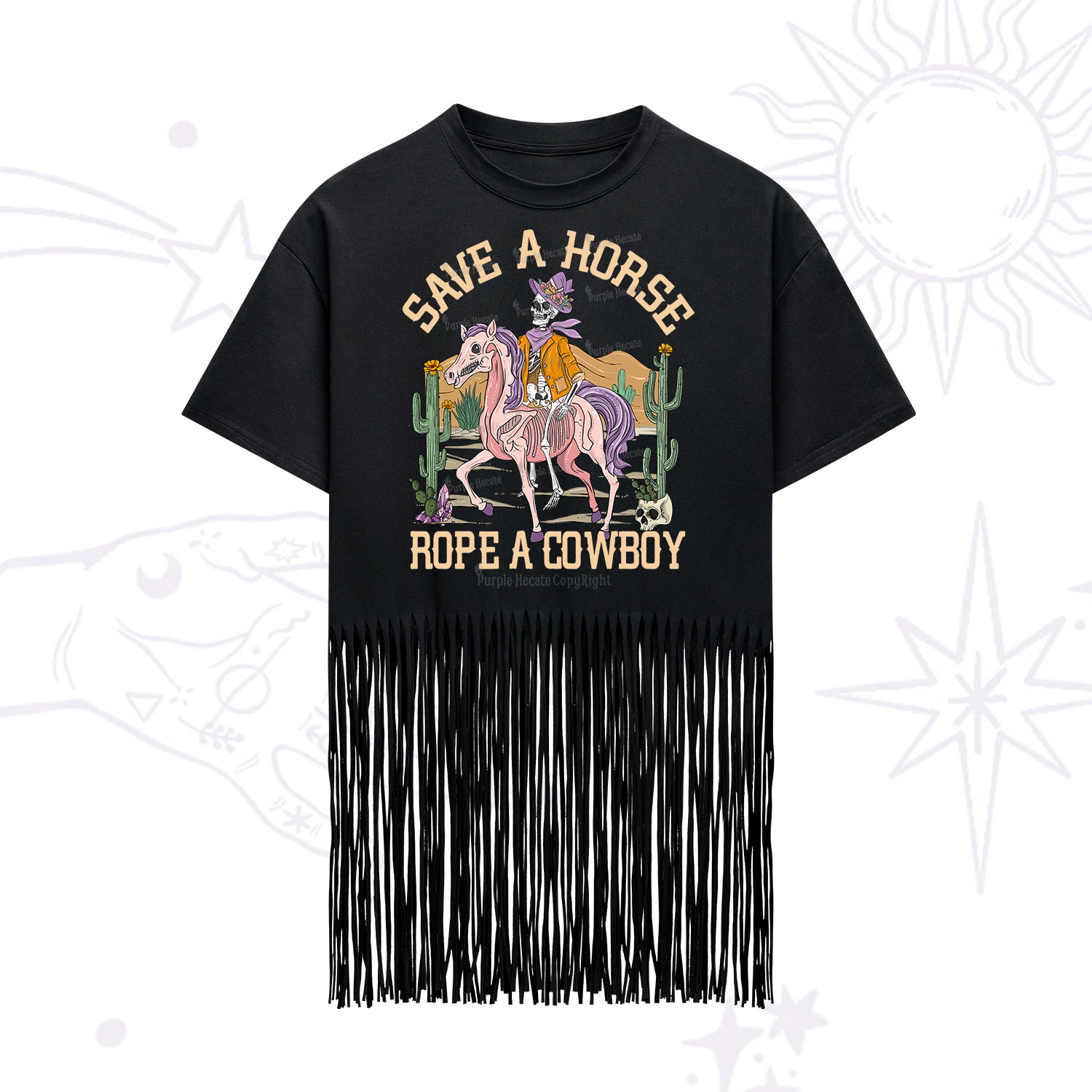 Purplehecate Save A Horse Rope A Cowboy Fringe Hem T-Shirt