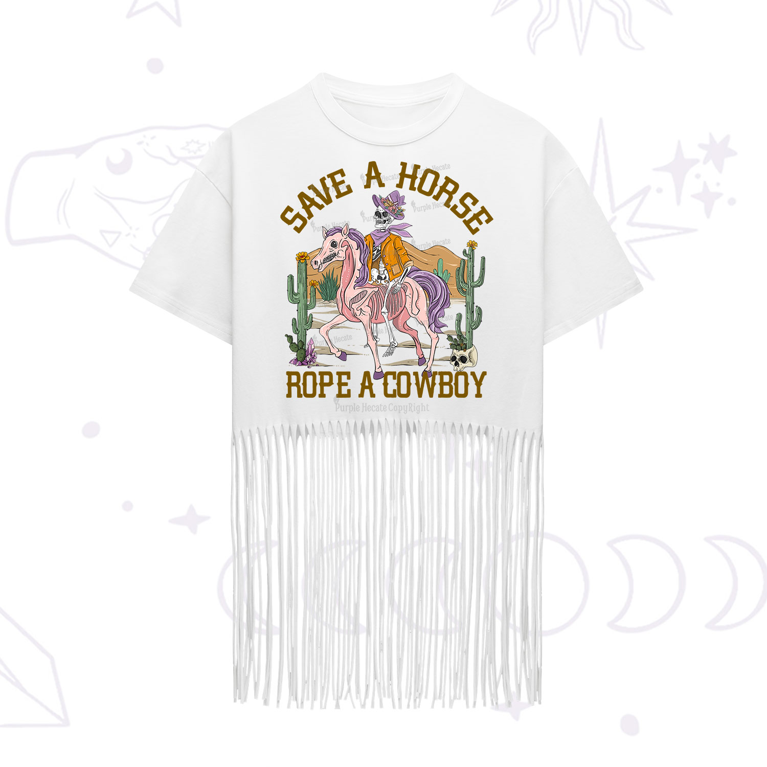 Purplehecate Save A Horse Rope A Cowboy Fringe Hem T-Shirt