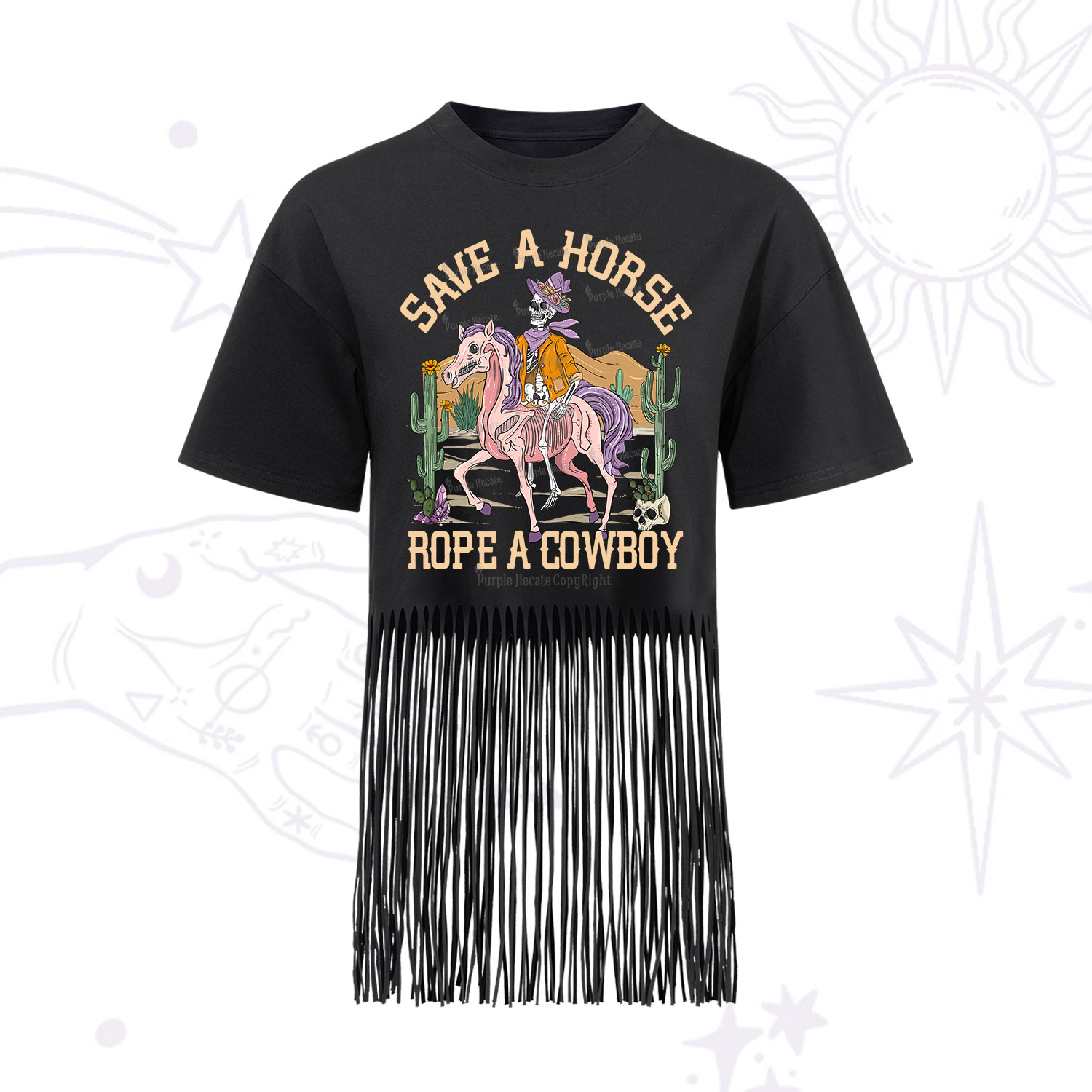 Purplehecate Save A Horse Rope A Cowboy Fringe Hem T-Shirt