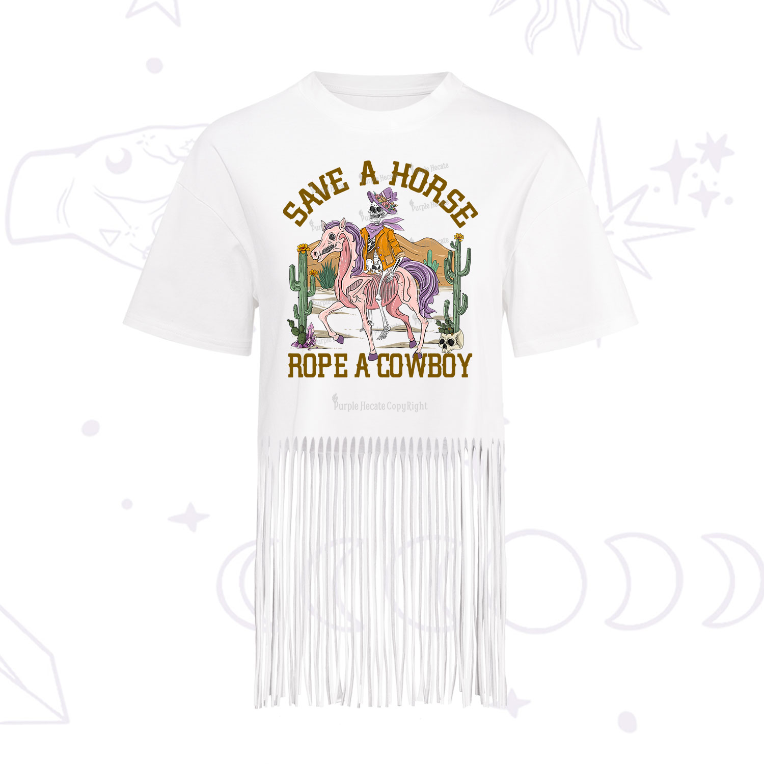 Purplehecate Save A Horse Rope A Cowboy Fringe Hem T-Shirt