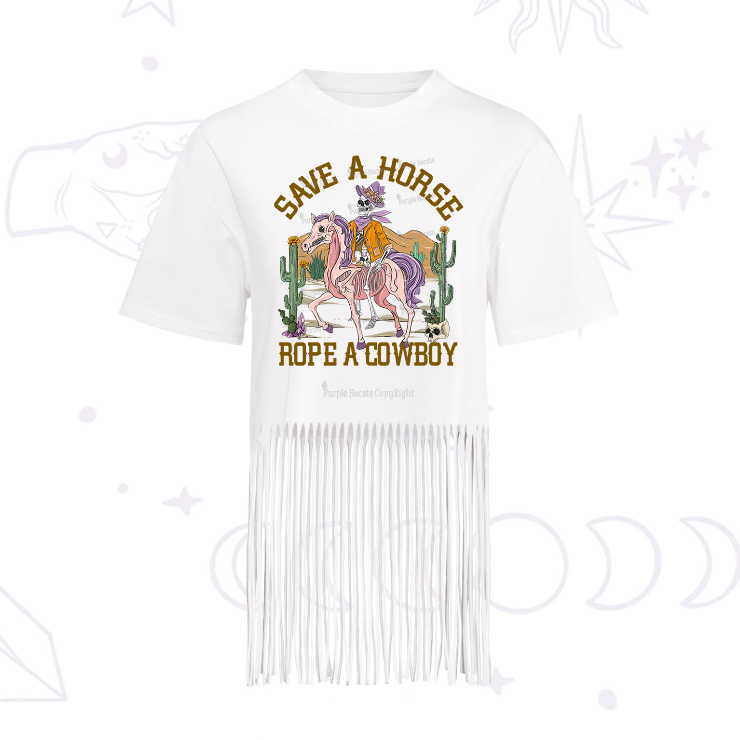 Purplehecate Save A Horse Rope A Cowboy Fringe Hem T-Shirt