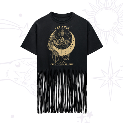 Purplehecate Moonlit Peaks of Starlight Fringe Hem T-Shirt