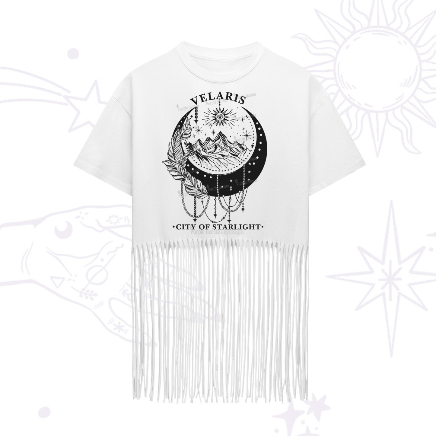 Purplehecate Moonlit Peaks of Starlight Fringe Hem T-Shirt