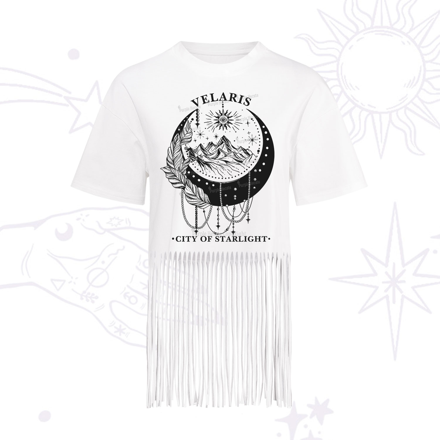 Purplehecate Moonlit Peaks of Starlight Fringe Hem T-Shirt