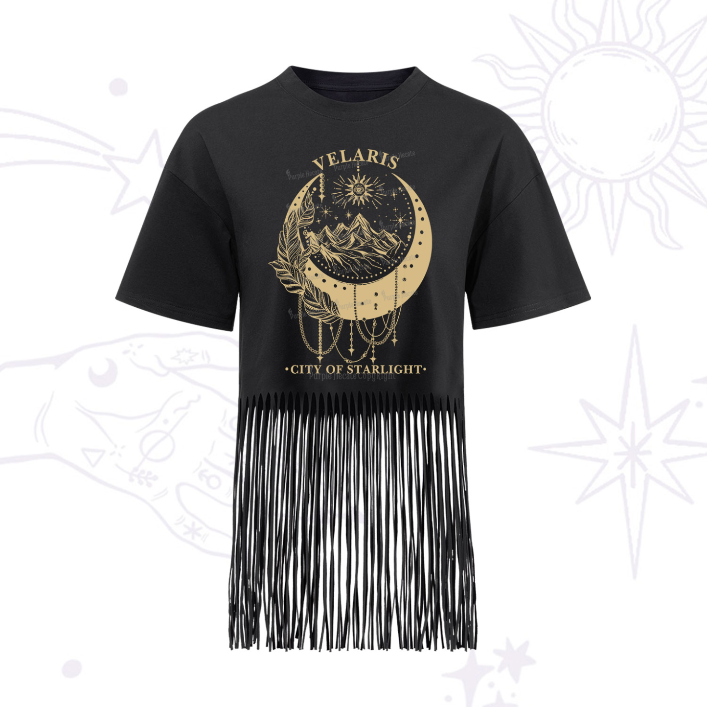 Purplehecate Moonlit Peaks of Starlight Fringe Hem T-Shirt
