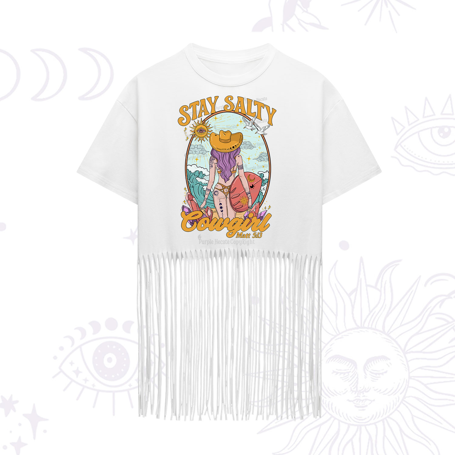 Purplehecate Stay Salty Cowgirl Fringe Hem T-Shirt