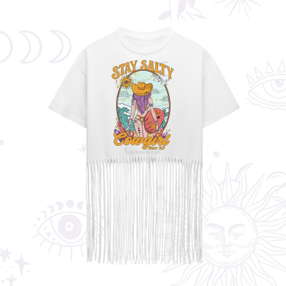Purplehecate Stay Salty Cowgirl Fringe Hem T-Shirt