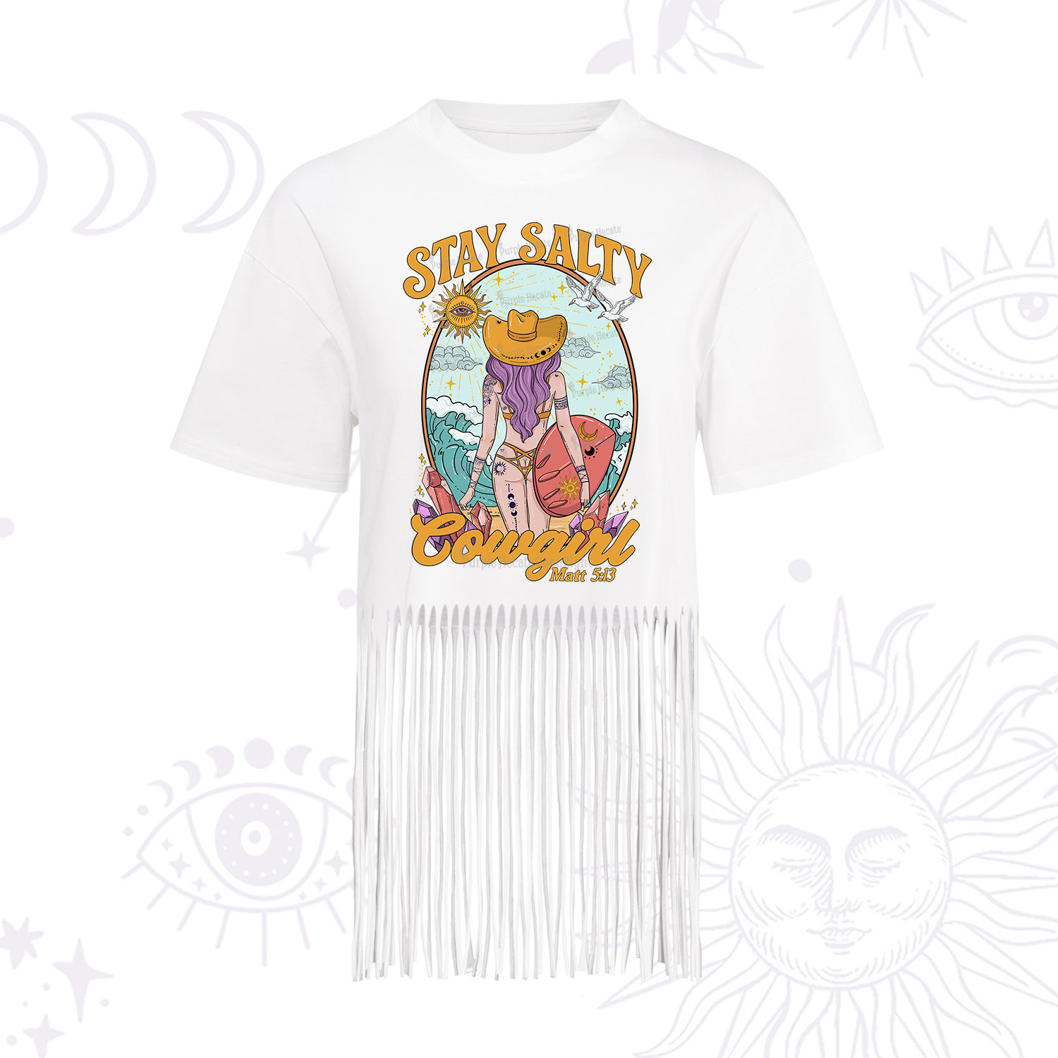 Purplehecate Stay Salty Cowgirl Fringe Hem T-Shirt