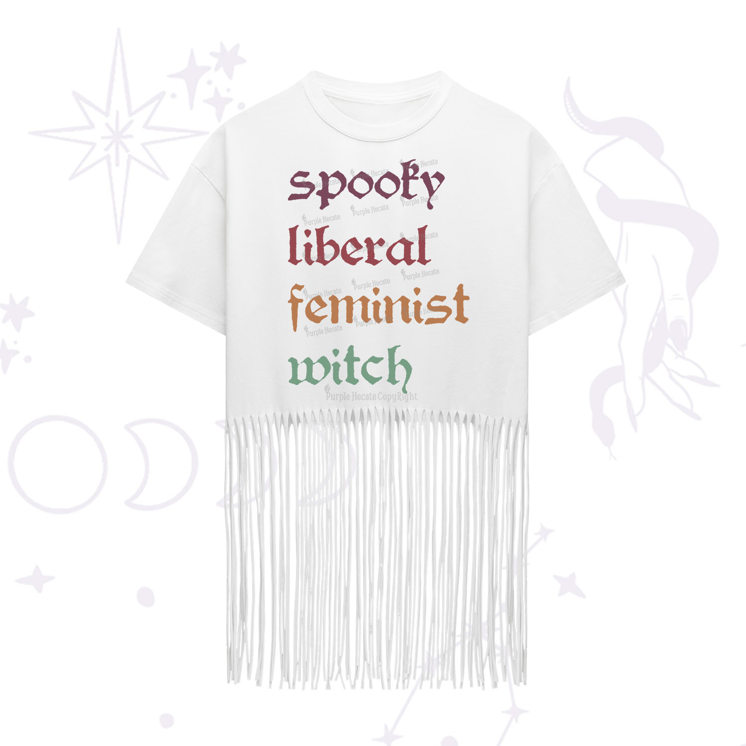 Purplehecate Spooky Liberal Feminist Witch Fringe Hem T-Shirt