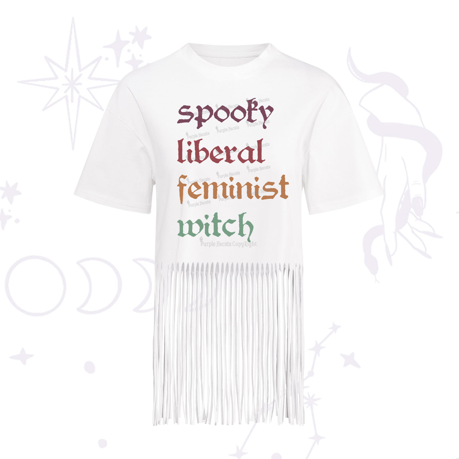 Purplehecate Spooky Liberal Feminist Witch Fringe Hem T-Shirt