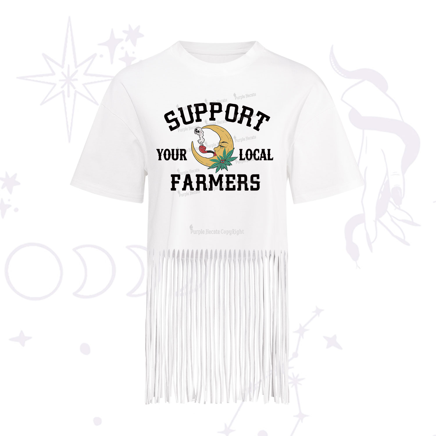 Purplehecate Support Your Local Farmer Fringe Hem T-Shirt