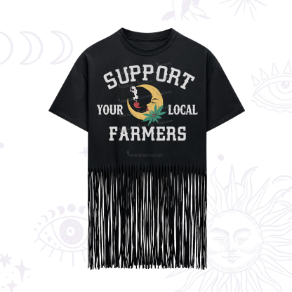 Purplehecate Support Your Local Farmer Fringe Hem T-Shirt