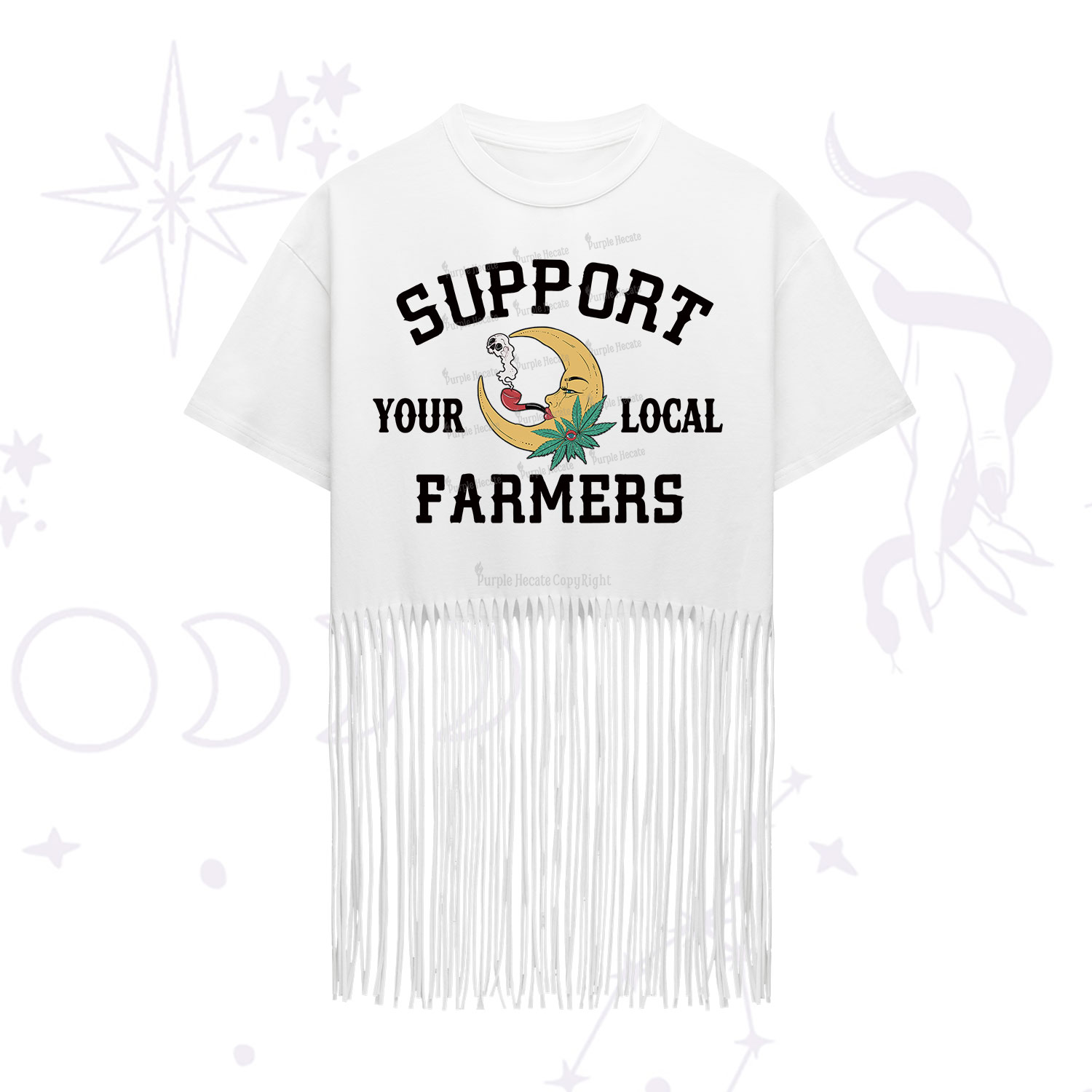 Purplehecate Support Your Local Farmer Fringe Hem T-Shirt