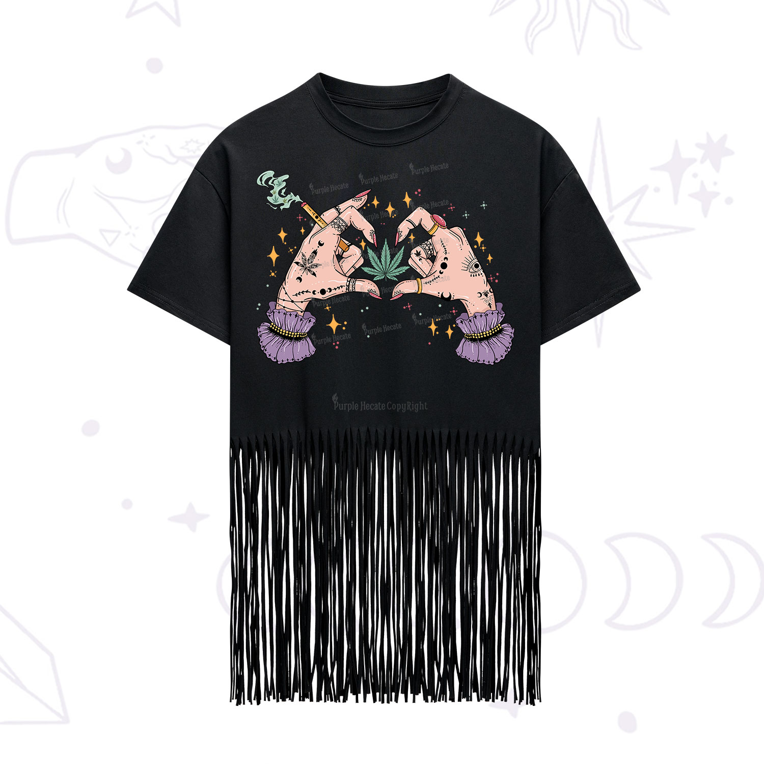 Purplehecate You're Never Alone If You Have Weed Fringe Hem T-Shirt