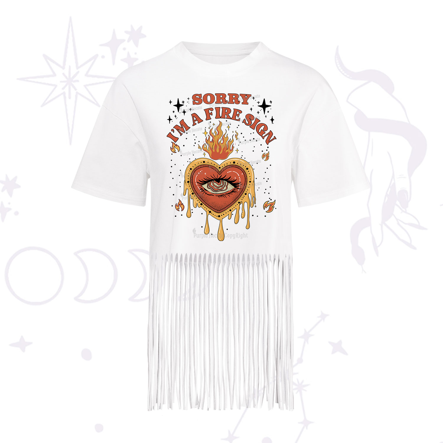 Purplehecate Sorry I'm A Fire Sign Fringe Hem T-Shirt
