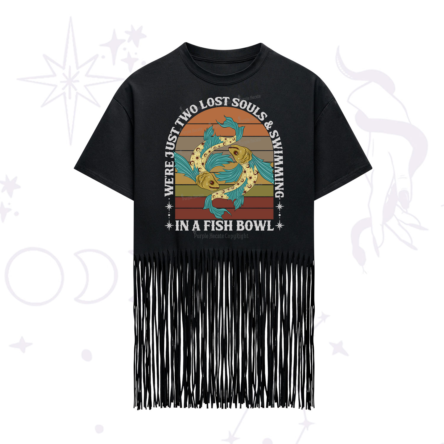 Purplehecate We're Just Two Lost Souls Swimming In A Fish Bowl Fringe Hem T-Shirt