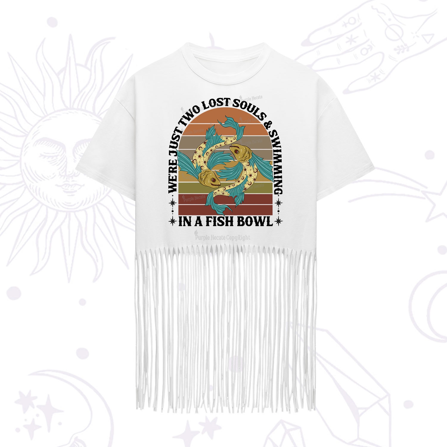 Purplehecate We're Just Two Lost Souls Swimming In A Fish Bowl Fringe Hem T-Shirt