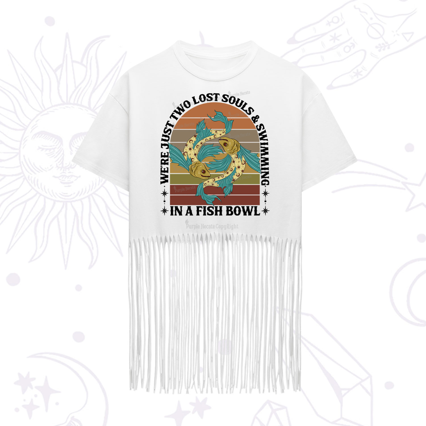 Purplehecate We're Just Two Lost Souls Swimming In A Fish Bowl Fringe Hem T-Shirt