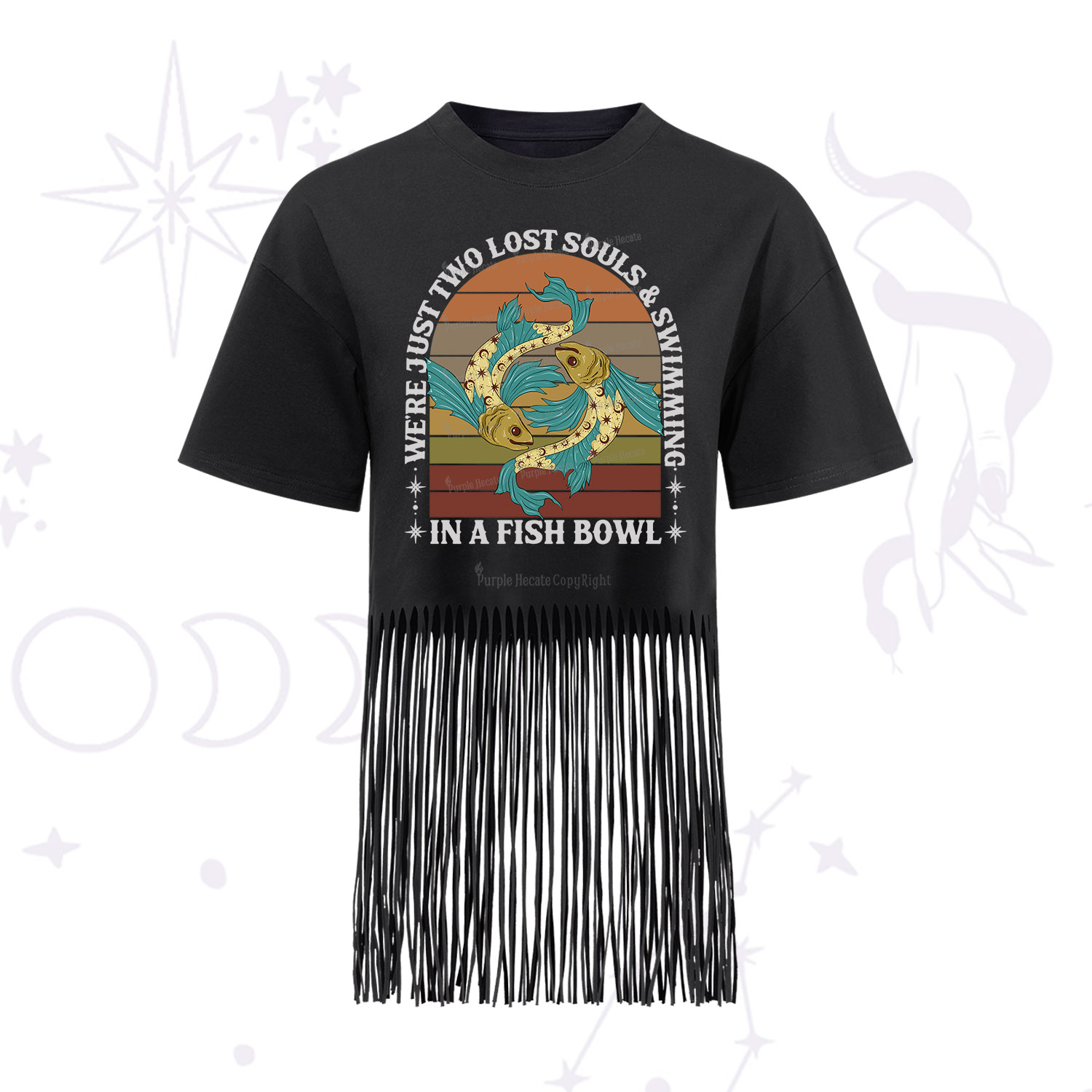 Purplehecate We're Just Two Lost Souls Swimming In A Fish Bowl Fringe Hem T-Shirt