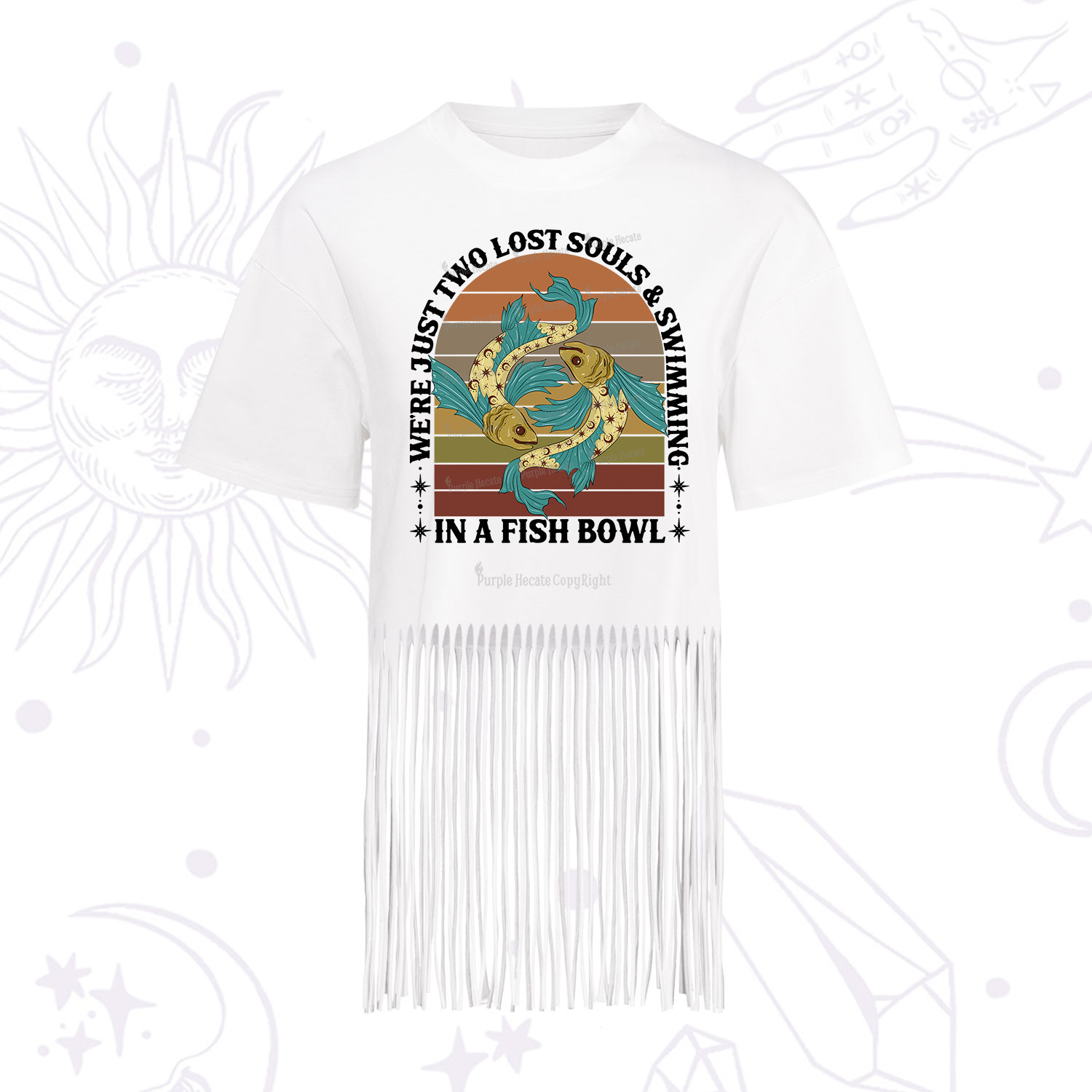Purplehecate We're Just Two Lost Souls Swimming In A Fish Bowl Fringe Hem T-Shirt