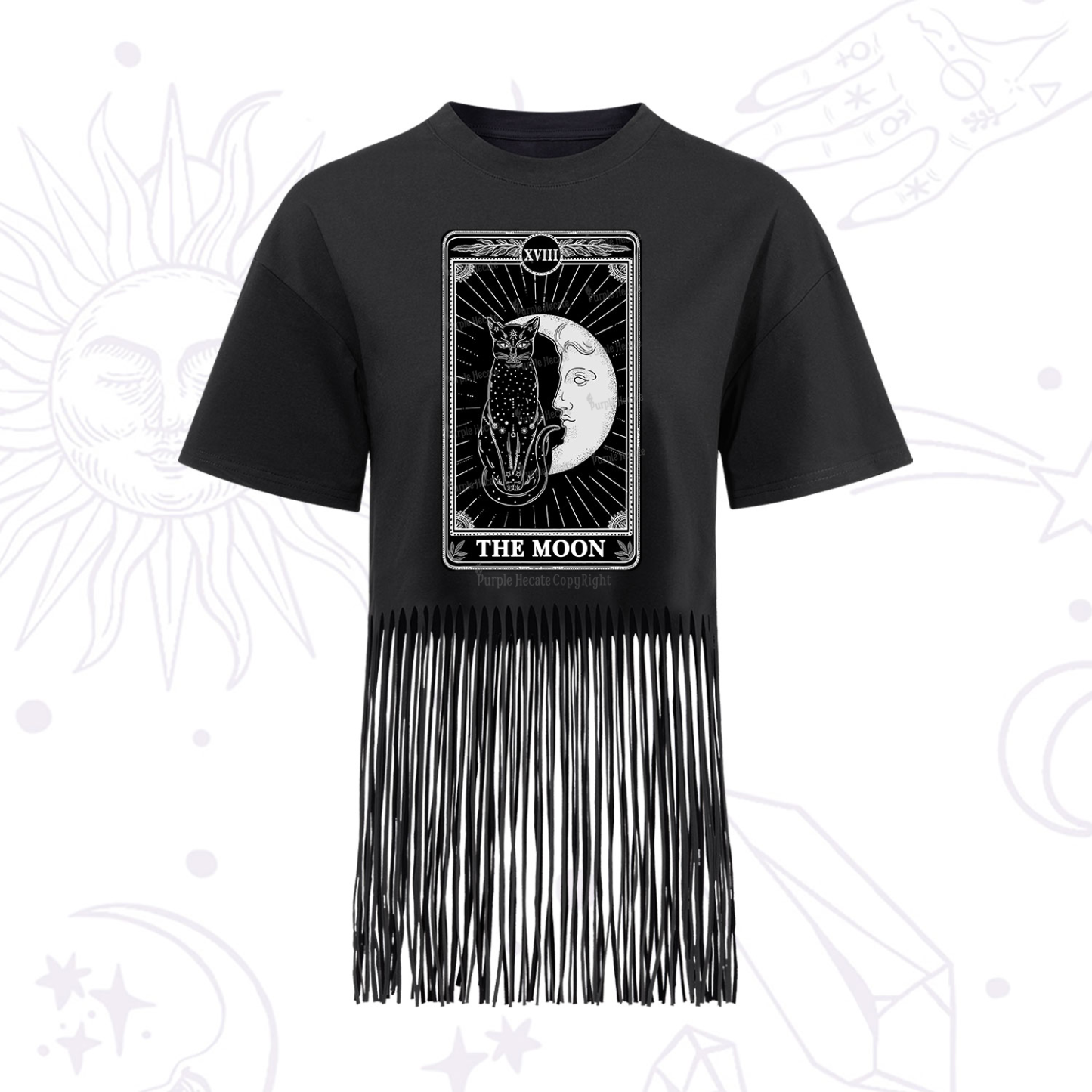 Purplehecate The Moon Tarot Card Fringe Hem T-Shirt