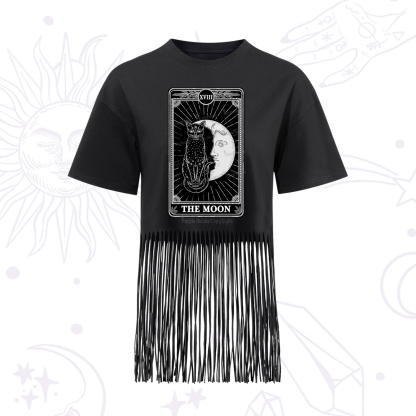 Purplehecate The Moon Tarot Card Fringe Hem T-Shirt