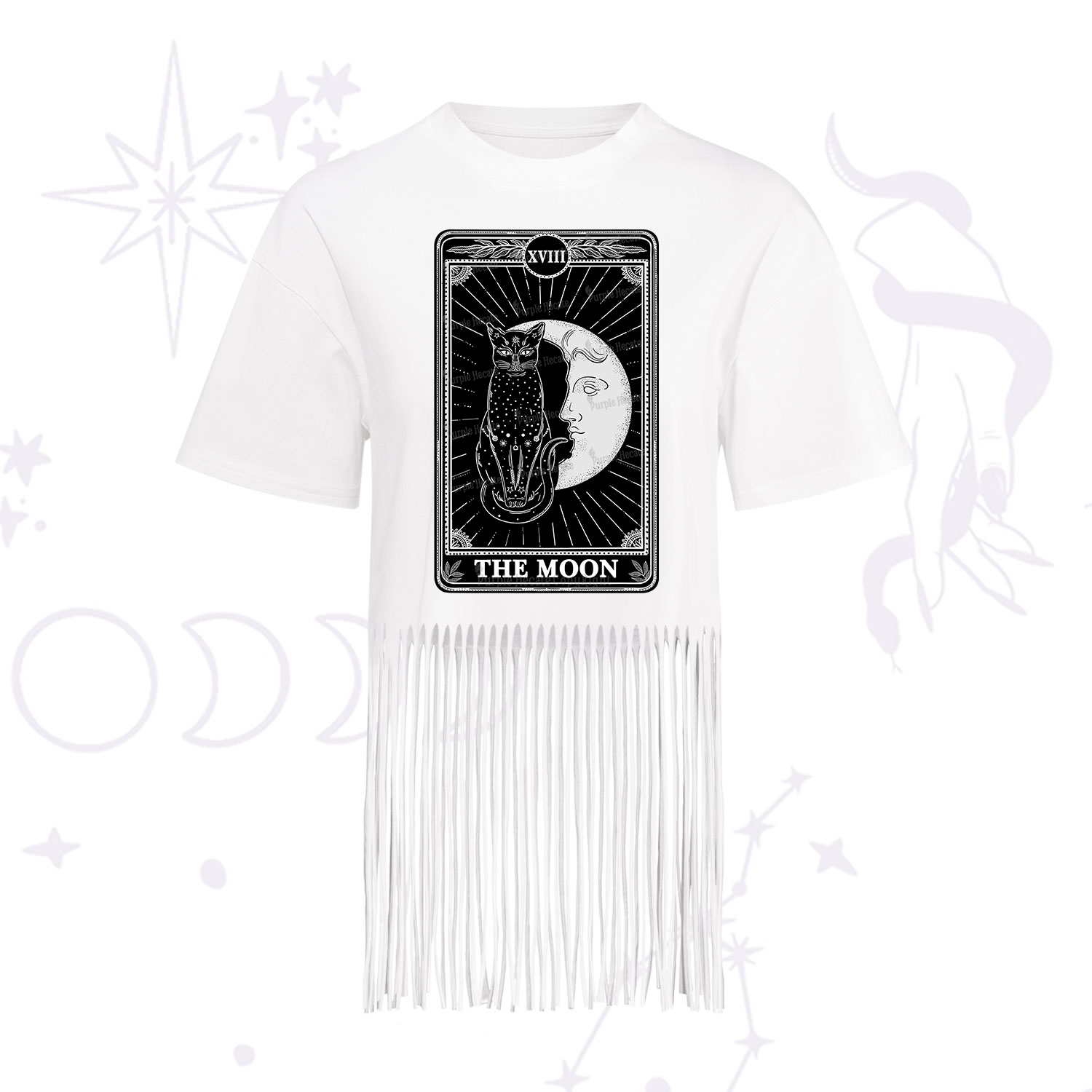 Purplehecate The Moon Tarot Card Fringe Hem T-Shirt