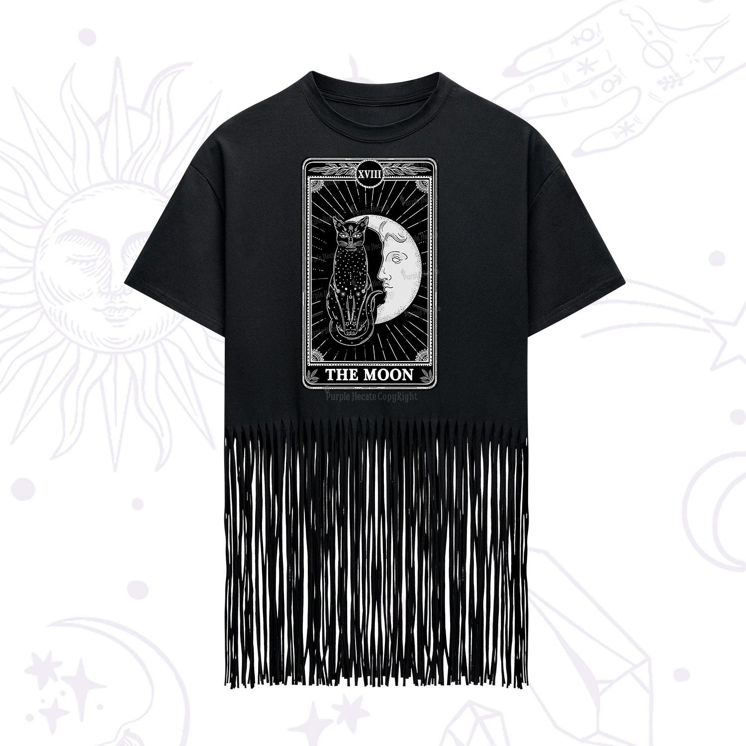 Purplehecate The Moon Tarot Card Fringe Hem T-Shirt