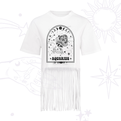 Purplehecate Zodiac Aquarius Under the Stars Fringe Hem T-Shirt
