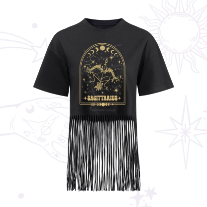 Purplehecate Zodiac Sagittarius Under the Stars Fringe Hem T-Shirt