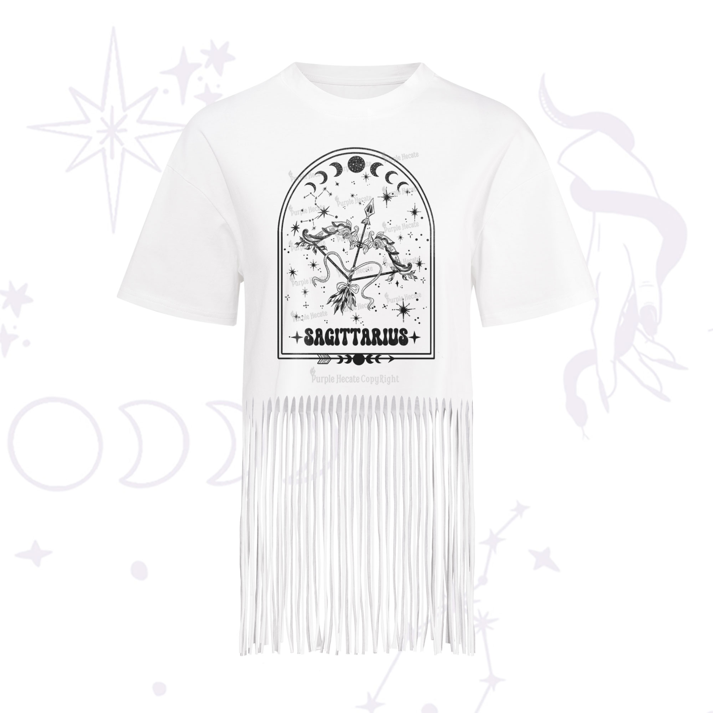 Purplehecate Zodiac Sagittarius Under the Stars Fringe Hem T-Shirt