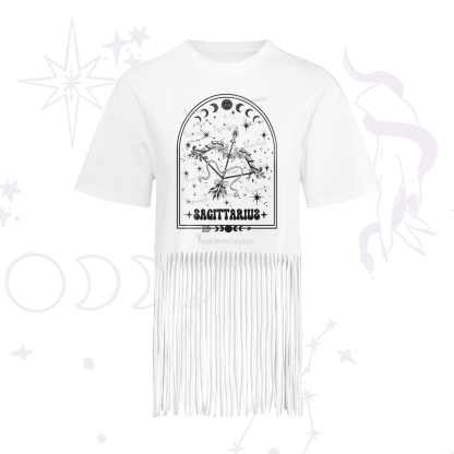 Purplehecate Zodiac Sagittarius Under the Stars Fringe Hem T-Shirt