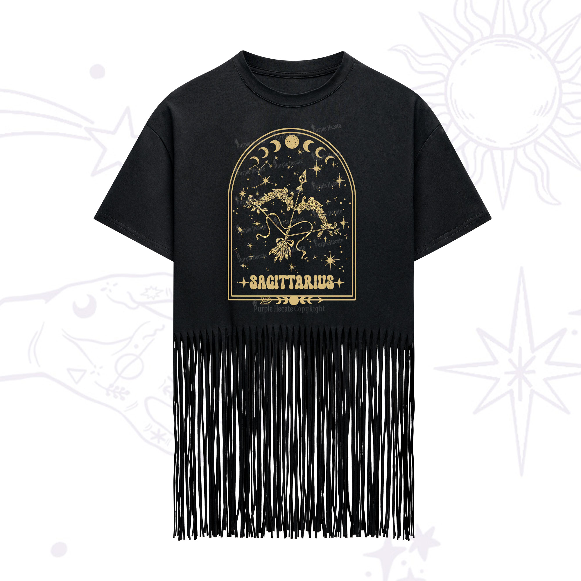 Purplehecate Zodiac Sagittarius Under the Stars Fringe Hem T-Shirt
