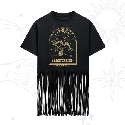 Purplehecate Zodiac Sagittarius Under the Stars Fringe Hem T-Shirt
