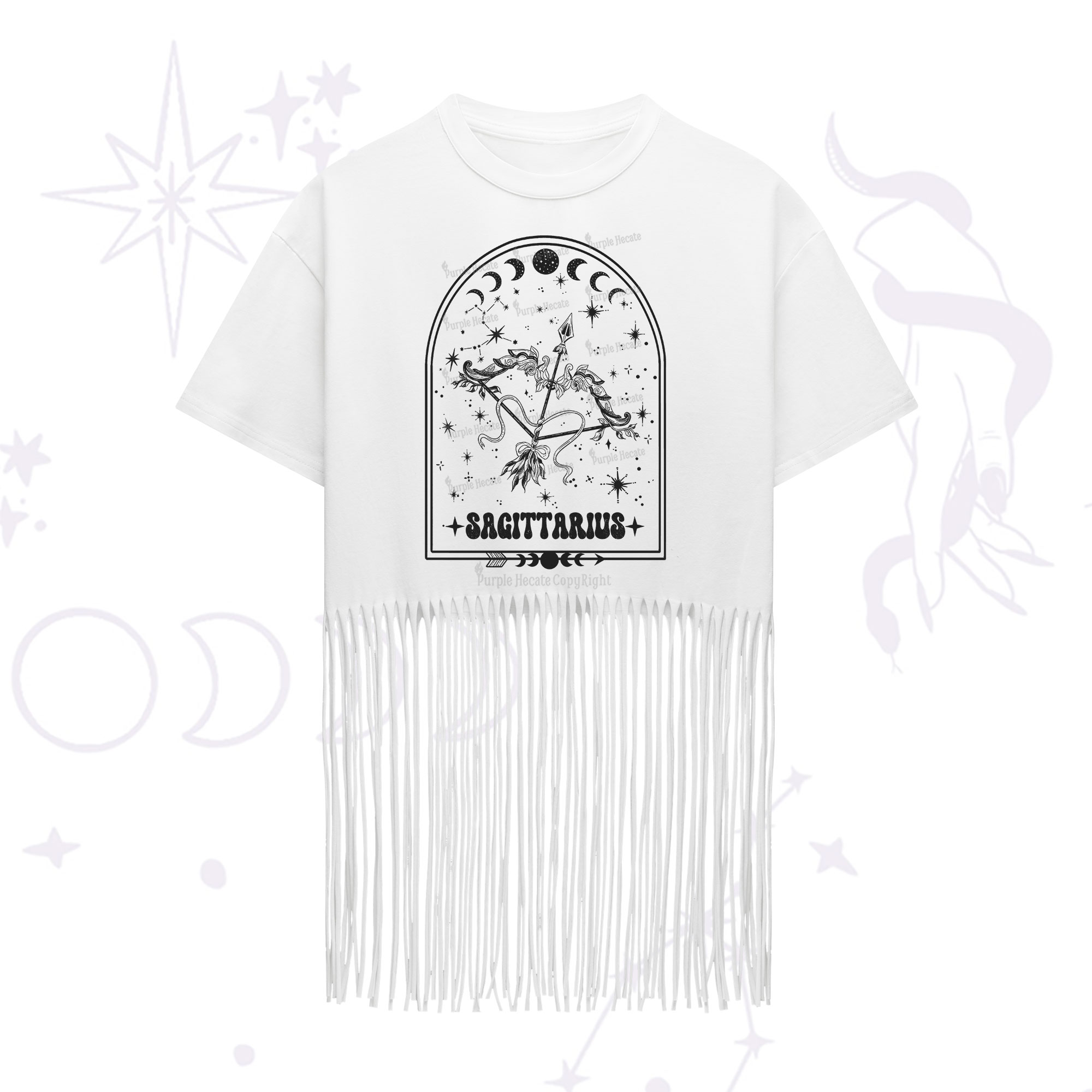 Purplehecate Zodiac Sagittarius Under the Stars Fringe Hem T-Shirt