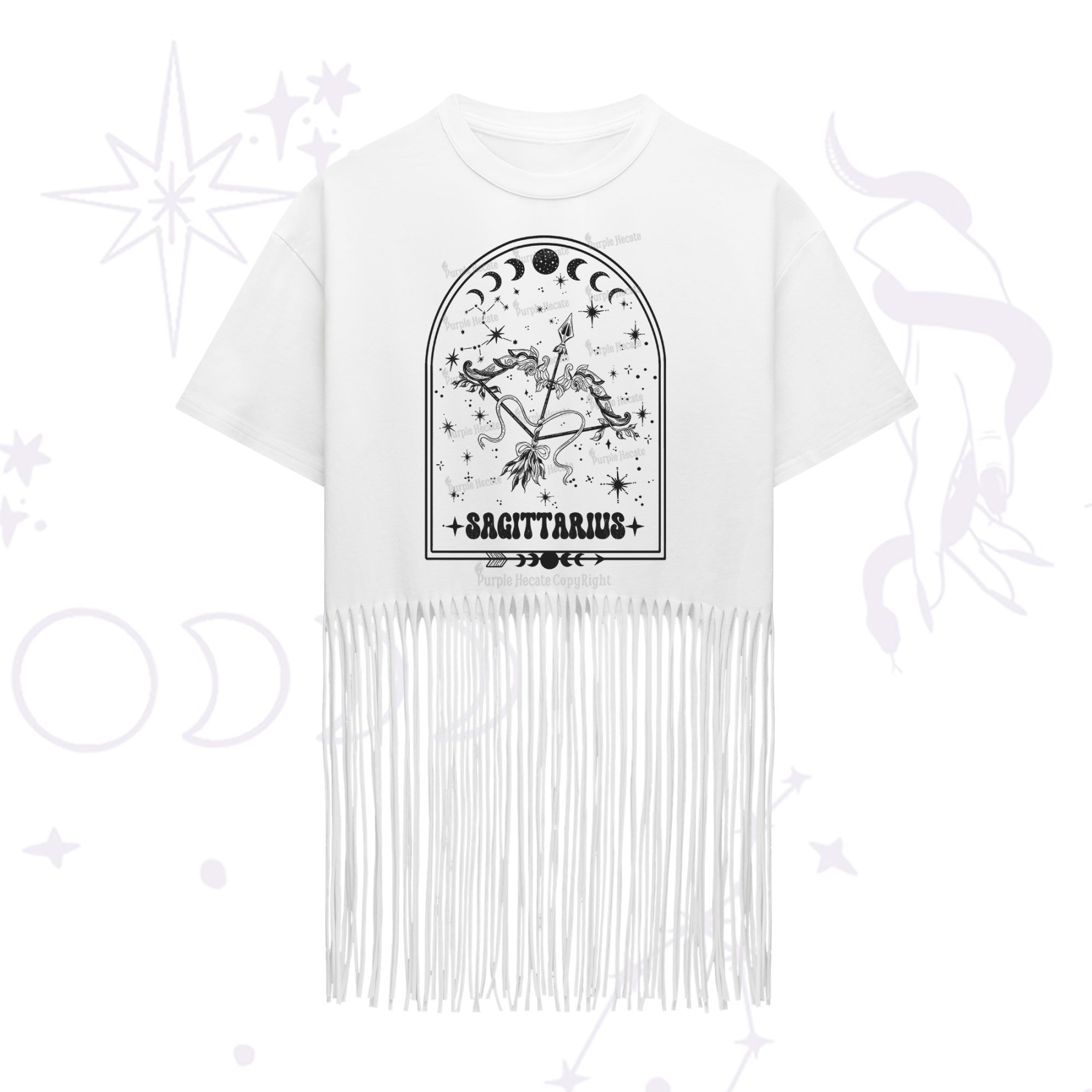 Purplehecate Zodiac Sagittarius Under the Stars Fringe Hem T-Shirt
