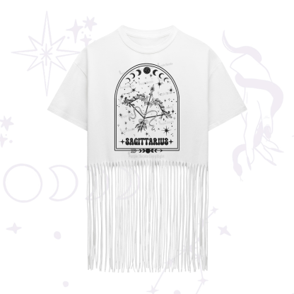 Purplehecate Zodiac Sagittarius Under the Stars Fringe Hem T-Shirt